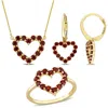 Mimi & Max 3 1/4ct Tgw Garnet Jewelry Set Heart Necklace Earrings Ring 10k Yellow Gold