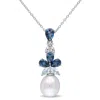 Mimi & Max 3 1/4ct Tgw London, Sky Blue And White Topaz And 9.5-10mm White Cultured Freshwater Pearl Necklace In Blue