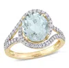Mimi & Max 3 1/5ct Tgw Aquamarine 1/2ct Tdw Diamond Swirl Ring 14k Yellow Gold In Green