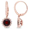 Mimi & Max 3 1/5ct Tgw Garnet 1/3ct Tw Diamond Halo Scalloped Earrings 14k Rose Gold In Gold