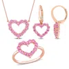 Mimi & Max 3 1/5ct Tgw Pink Sapphire Jewelry Set Heart Necklace Earrings Ring 10k Rose Gold