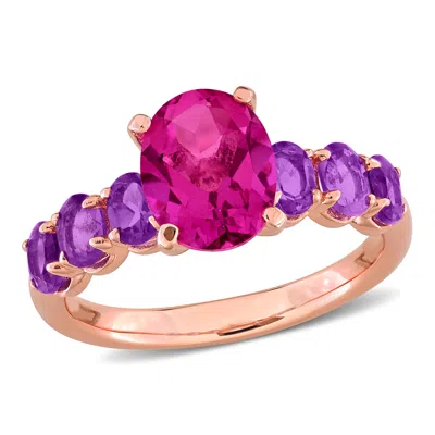 Mimi & Max 3 1/5ct Tgw Pink Topaz And Amethyst-africa Ring In Rose Plated Sterling Silver In Multi