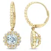 Mimi & Max 3 1/6ct Tgw Blue Topaz 1/3ct Tw Diamond Halo Leverback Earrings 10k Yellow Gold In Gold