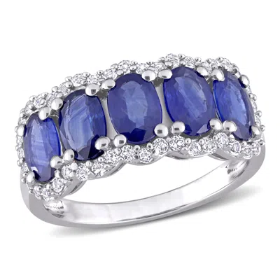 Mimi & Max 3 2/5ct Tgw Sapphire And White Topaz Halo 5-stone Ring Sterling Silver In Blue