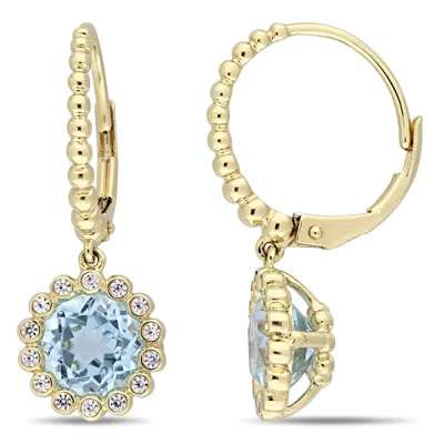 Mimi & Max 3 2/5ct Tgw Sky-blue Topaz White Sapphire Leverback Earrings 10k Yellow Gold