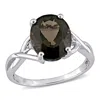 Mimi & Max 3 3/4ct Tgw Oval-cut Smokey Quartz And Diamond Accent Ring In Sterling Silver In Black