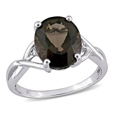 Mimi & Max 3 3/4ct Tgw Oval-cut Smokey Quartz And Diamond Accent Ring In Sterling Silver In Brown
