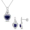 Mimi & Max 3 3/8ct Tgw Created Blue Sapphire 1/5ct Tdw Diamond Heart Jewelry Set Sterling Silver In Blue
