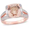 Mimi & Max 3 3/8ct Tgw Cushion Morganite 3/5ct Tw Diamond Ring 14k Rose Gold In Pink