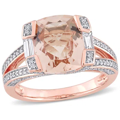 Mimi & Max 3 3/8ct Tgw Cushion Morganite 3/5ct Tw Diamond Ring 14k Rose Gold In Pink