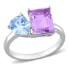 Mimi & Max 3 5/8 Ct Tgw Sky Blue Topaz And Pink Amethyst 2-stone Toi Et Moi Ring In Sterling Silver In Silver