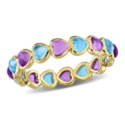 Mimi & Max 3 5/8c Tgw African Amethyst Swiss Blue Topaz Heart Eternity Ring Yellow Silver In Pink