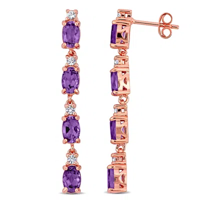 Mimi & Max 3 5/8ct Tgw Amethyst And White Topaz Drop Earrings In Rose Plated Sterling Silver In Pink