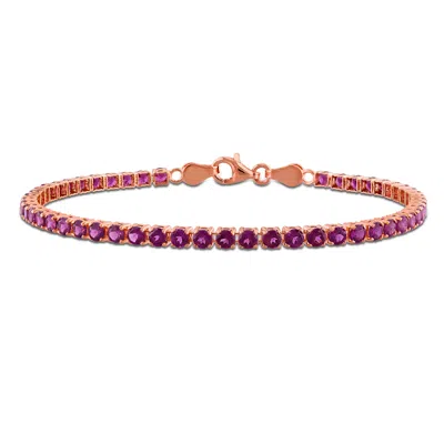 Mimi & Max 3 5/8ct Tgw Rhodolite Tennis Bracelet In Rose Plated Sterling Silver-7.25 In In Red