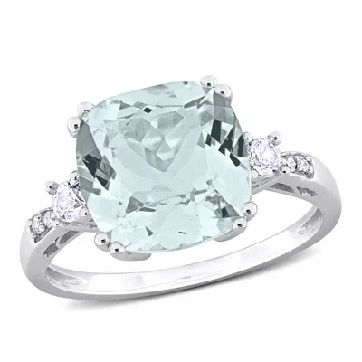 Mimi & Max 3 7/8ct Tgw Aquamarine Created White Sapphire And Diamond Accent Cocktail Ring In 10k White Gold In Silver