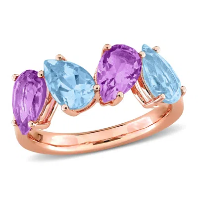 Mimi & Max 3 7/8ct Tgw Pear-shaped Sky Blue Topaz And Pink Amethyst Ring Rose Silver In Multi