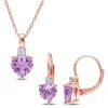 Mimi & Max 3 9/10ct Tgw Heart-cut Rose De France Created White Sapphire Jewelry Set Rose Silver In Purple