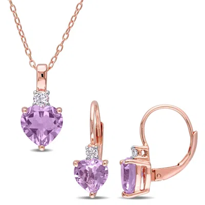 Mimi & Max 3 9/10ct Tgw Heart-cut Rose De France Created White Sapphire Jewelry Set Rose Silver In Purple