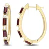 Mimi & Max 3 Ct Tgw Baguette Garnet & White Topaz Hoop Earring In Yellow Plated Sterling Silver In Red