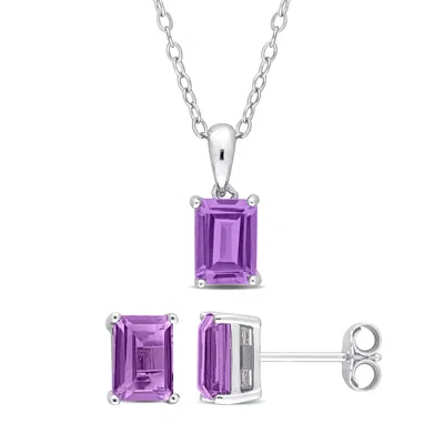 Mimi & Max 3 Ct Tgw Emerald-cut And Octagon Amethyst 2-piece Set Of Pendant With Chain And Earrings In Sterling In Purple