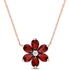 Mimi & Max 3 Ct Tgw Garnet And Diamond Accent Floral Pendant With Chain In 10k Rose Gold In Pink