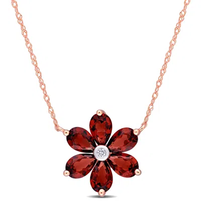 Mimi & Max 3 Ct Tgw Garnet And Diamond Accent Floral Pendant With Chain In 10k Rose Gold In Pink