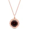 Mimi & Max 3 Ct Tgw Garnet Halo Pendant With Chain In Rose Plated Sterling Silver In Red