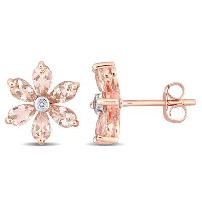 Mimi & Max 3 Ct Tgw Morganite And Diamond Accent Floral Stud Earrings In 10k Rose Gold In Pink