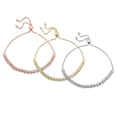 Mimi & Max 3 Piece Set Of 3/4ct Tdw Diamond Bolo Bracelest In White, Yellow And Rose Plated Sterling Silver In Multi