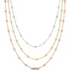 Mimi & Max 3-strand Ball Station Necklace In 3-tone Rose Yellow And White Sterling Silver - 16+2 In In Gold