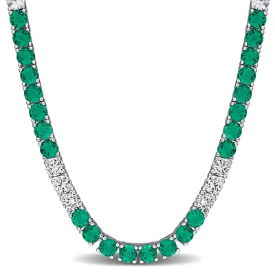 Mimi & Max 30 1/4 Ct Tgw Created Pink Sapphire Created White Sapphire Necklace Yellow Silver In Green