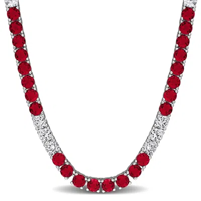 Mimi & Max 30 1/4 Ct Tgw Created Pink Sapphire Created White Sapphire Necklace Yellow Silver In Red
