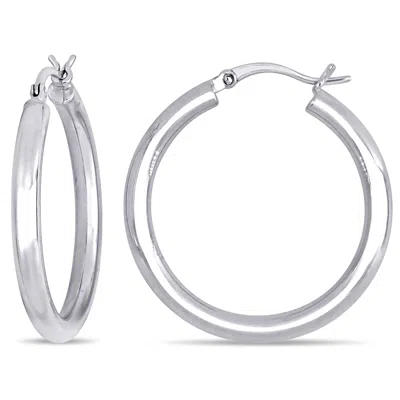 Mimi & Max 30mm Hoop Earrings In 10k White Gold (3mm Wide) In Silver