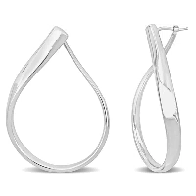 Mimi & Max 30mm Twisted Hoop Earrings In 14k White Gold In Silver