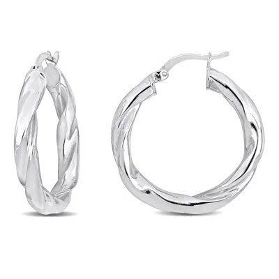 Mimi & Max 30x4mm Twist Hoop Earrings In Sterling Silver In White
