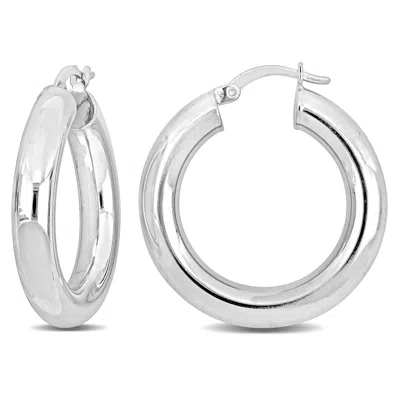 Mimi & Max 30x5mm Hoop Earrings In Sterling Silver In White