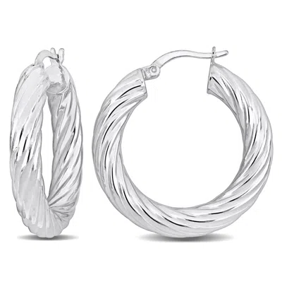 Mimi & Max 30x5mm Round Twist Hoop Earrings In Sterling Silver
