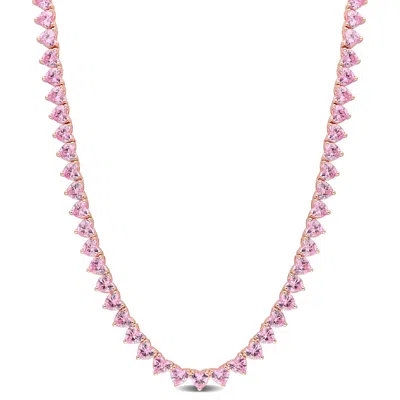 Mimi & Max 31 1/2 Ct Tgw Heart Created Pink Sapphire Tennis Necklace In Rose Plated Sterling Silver In Purple
