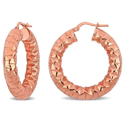Mimi & Max 31.5 Mm Diamond Cut Hoop Earrings In Rose Plated Sterling Silver In Pink