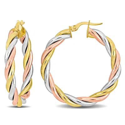 Mimi & Max 33mm Twist Hoop Earrings In 14k Yellow, Rose, And White Sterling Silver In Gold