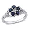 Mimi & Max 3/4 Ct Tgw Blue Sapphire And 1/6 Ct Tw Diamond Floral Engagement Ring In 10k White Gold In White