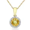 Mimi & Max 3/4 Ct Tgw Citrine And 1/10 Ct Tw Diamond Halo Pendant With Chain In 10k Yellow Gold In Yellow