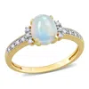 Mimi & Max 3/4 Ct Tgw Oval Shape Blue Ethiopian Opal And Diamond Accent Ring In 10k Yellow Gold In Yellow