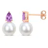 Mimi & Max 3/4ct Tgw Amethyst And 8.5-9mm Cultured Freshwater Pearl Earrings Rose Silver
