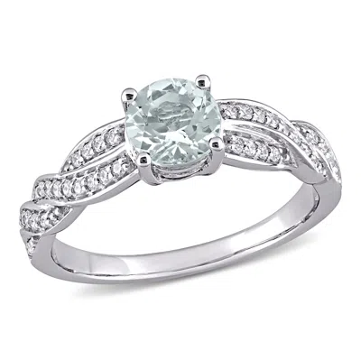 Mimi & Max 3/4ct Tgw Aquamarine And 1/4ct Tw Diamond Infinity Ring 14k White Gold In Blue