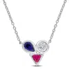 Mimi & Max 3/4ct Tgw Created Ruby Created Blue Sapphire 1/3ct Tw Lab-grown Diamond Necklace Sterling Silver In Silver