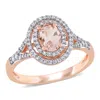 Mimi & Max 3/4ct Tgw Oval Morganite 1/4ct Tw Diamond Double Halo Ring 14k Rose Gold In Pink