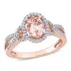 Mimi & Max 3/4ct Tgw Oval Morganite 1/5ct Tw Diamond Halo Twist Ring 14k Rose Gold In Pink