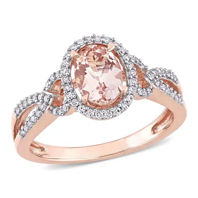 Mimi & Max 3/4ct Tgw Oval Morganite 1/5ct Tw Diamond Halo Twist Ring 14k Rose Gold In Pink