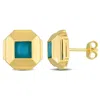 Mimi & Max 3/4ct Tgw Square Blue Agate Stud Earrings Yellow Silver In Gold